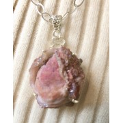 354 Collier rosette de calcédoine, diamant herkimer, argent sterling